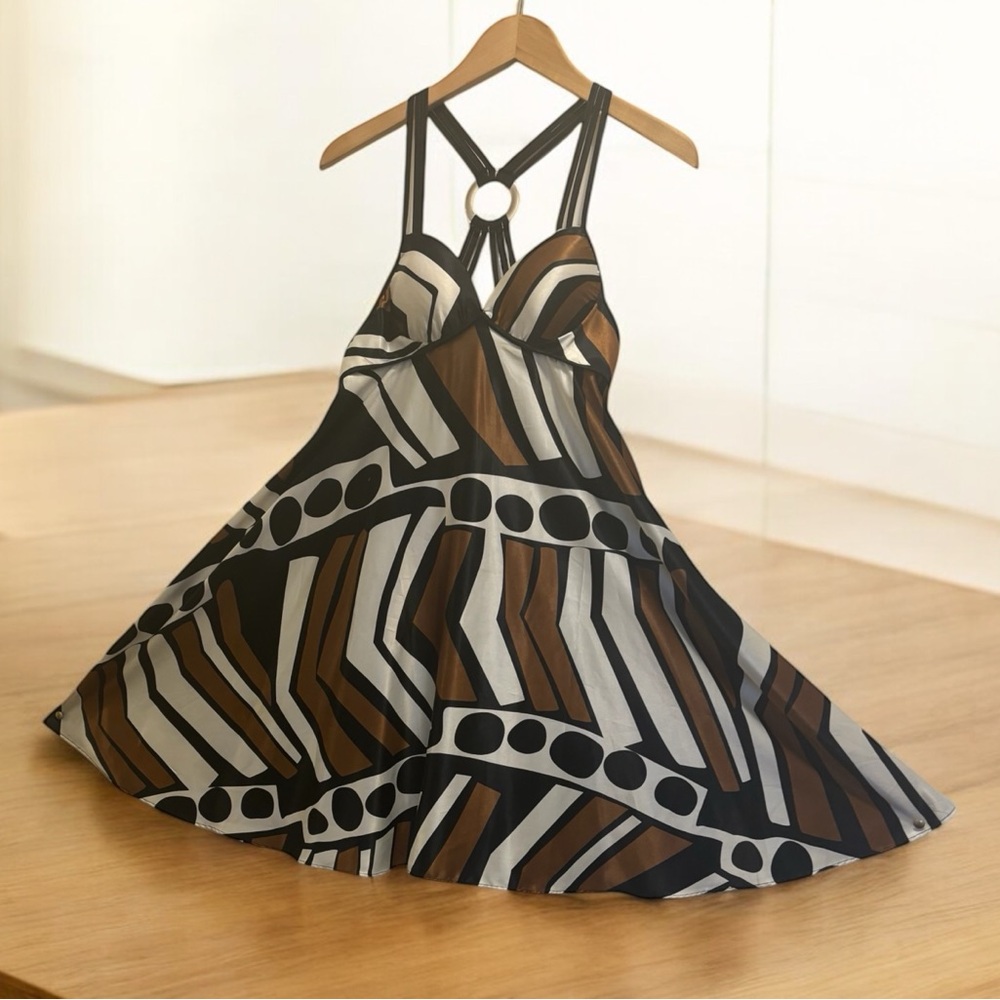 Ssang Bang Wool Mini Geometric Strappy Dress with Bold Patterns Women's Size M - Picture 16 of 16